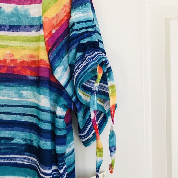 ALFRED DUNNER WOMENS TOP PETITE LARGE CREW NECK, SHORT SLEEVE STRIPED SHARKBITE - Picture 5 of 7